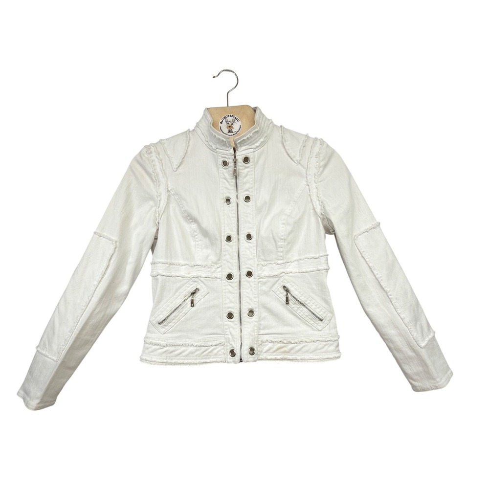 Ruby Cho White Cropped Utility Jacket Women's‎ Small Zip Front Y2K